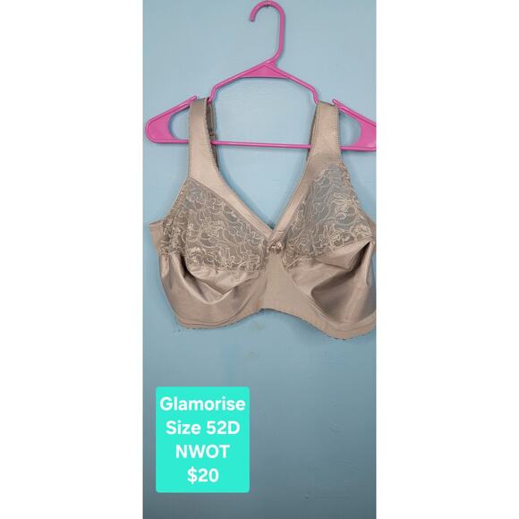 Glamorise 52D Gray Bra with cushion adjustable strap and lace - Picture 1 of 7